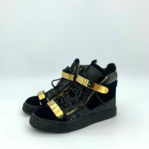 Giuseppe Zanotti Womens Black & Gold Three-Zip High Top Sneakers Size 36.5 Made - Picture 1 of 7